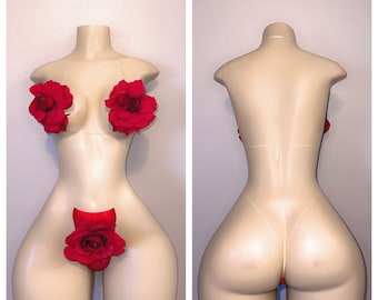 Exotic Dancewear rose bikini set no rhinestone