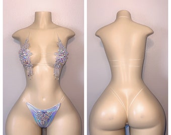 Exotic Dancewear seamless bedazzled bra set