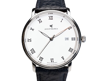 Reloj de lujo con movimiento suizo, correa de piel italiana, regalo de primer aniversario