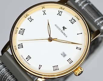 Luxury Swiss Movement Watch – Gold Case, White Roman Dial