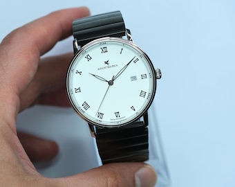 Titanium Link Dress Watch – White Dial, Silver Case, Titanium Steel Bracelet