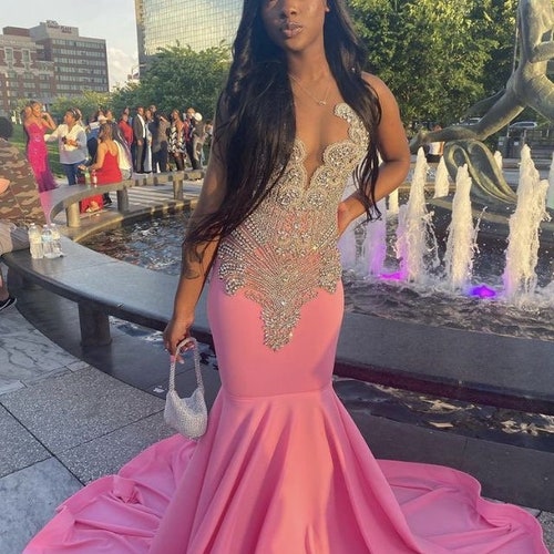 Long Fitted Pink Prom Dresssleeveless Mermaid Prom - Etsy