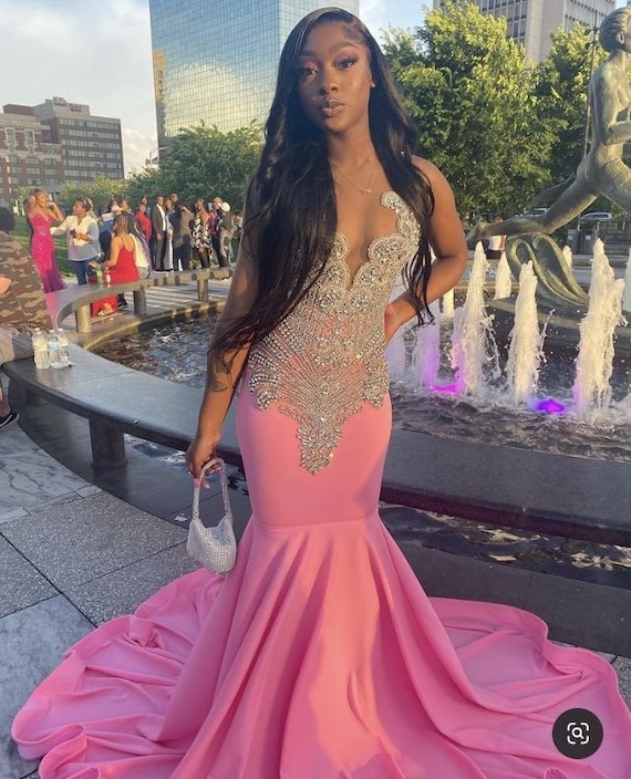 long pink prom dress