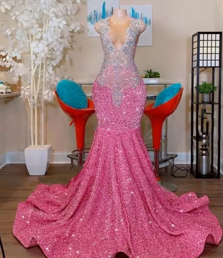 Pink Velvet Sequins, Mermaid Dress, Prom Dress. Etsy