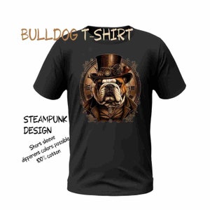 T-Shirt English Bulldog in Streampunk Design, Unisex, black, short sleeve