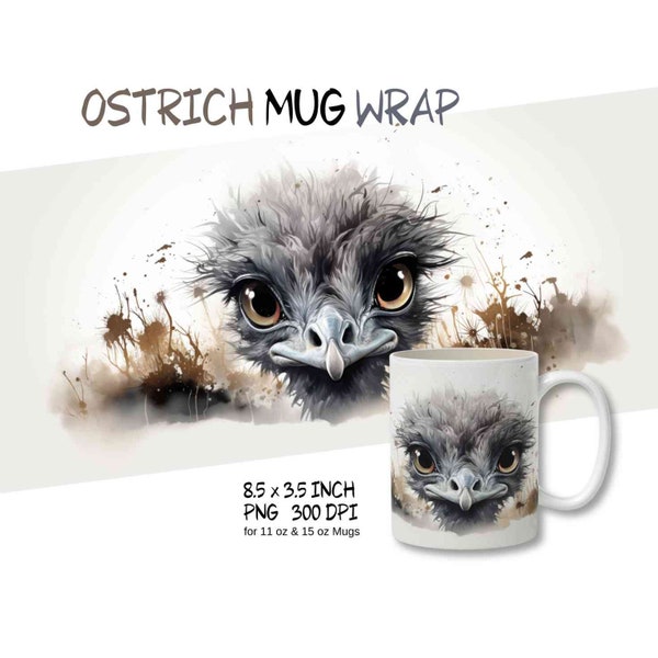 Lustiger Strauß Becher Wickel png, Strauß Sublimation Design, Strauß Liebhaber, Tier Clipart, Strauß Aquarell, Vogel png, Safari Tiere png