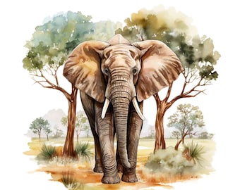 ANIMALS AFRICA Watercolor Clipart | Bundle png clipart, fantasy, cute animals, digital download, printable art, 300 dpi