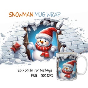 Schneemann Becher Wickel png, Weihnachten Sublimation, 11oz Becherwickel png, Kaffee Becher Design, Cartoon Illustration, Winter, 300 dpi