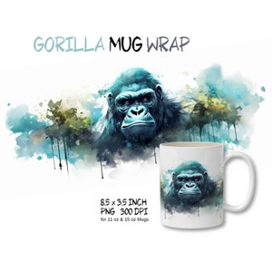 Gorilla Watercolor Mug Wrap Design png, Gorilla Clipart, Gorilla Head, Gorilla Sublimation, Gorilla Illustration, Digital Download