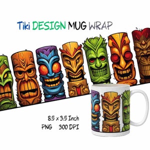 Tiki Mug Design PNG, Tiki Mug Wrap, Hawaii Design, Tiki Clipart PNG, Sublimation Design, Tiki Party Gift, Vintage Tiki