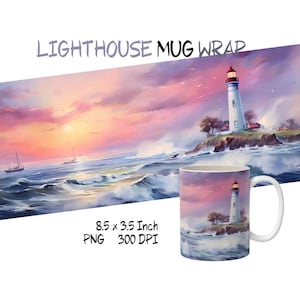 PNG file LIGHTHOUSE watercolor, mugs design, sublimation, PNG design, template, high resolution, print on demand