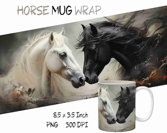 Horse mug wrap png, Horse lover mug, Sublimation wrap png, Horse png, Vintage mug design, 11 oz & 15 oz mug template