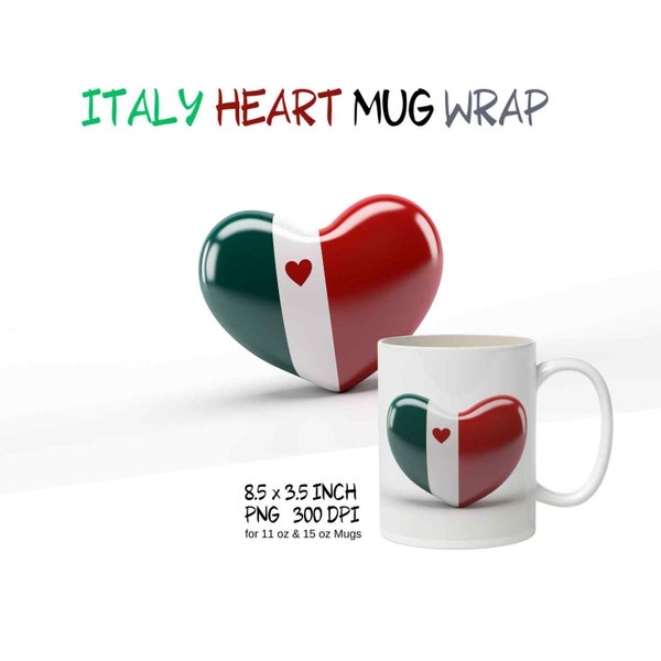 Heart mug wrap design png, Italian flag, customizable mug design, Ti Amo image, Valentine's Day gift, Italian heart