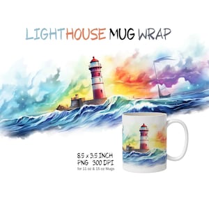 Lighthouse watercolor tumbler wrap design png, lighthouse clipart, ocean lighthouse, coastal clipart, nautical tumbler, lighthouse sublimation