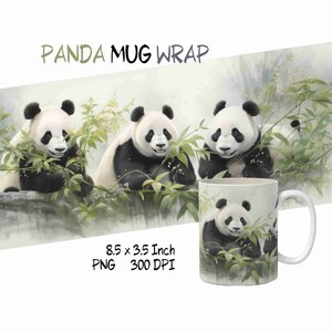 Panda watercolor mug wrap design png, panda sublimation wrap template, panda clipart png, gift for panda lover, sublimation wrap