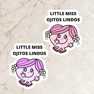 Pegatina de Little Miss, pegatina de Ojitos Lindos, pegatinas de Bad Bunny, pegatinas de calcomanías, LITTLE MISS, pegatina de meme, regreso a clases