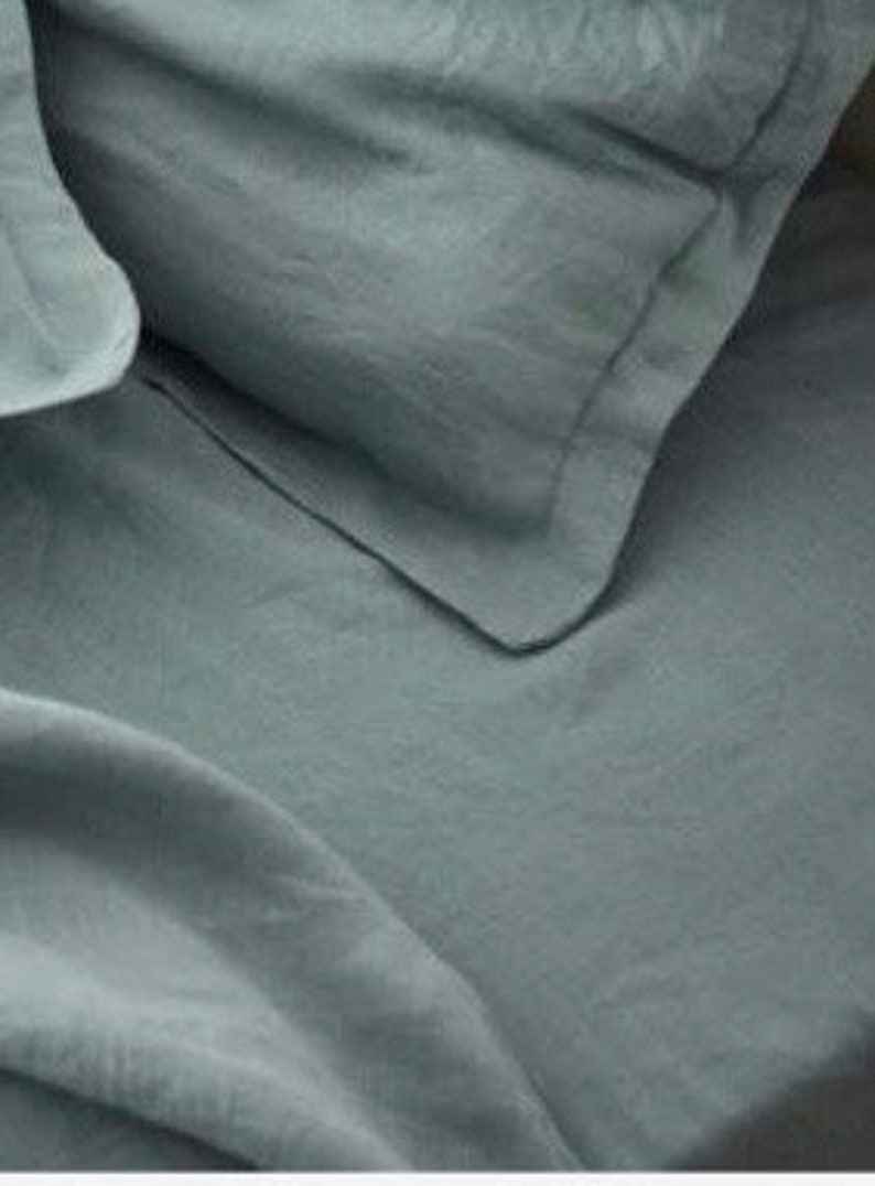 100% Washed Linen 4 Piece Set Pale Dusty Teal