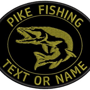 Anpassbarer, thermoadhäsiver, bestickter Aufnäher „PIKE FISHING“ (individuell gestickter Aufnäher zum Aufbügeln)