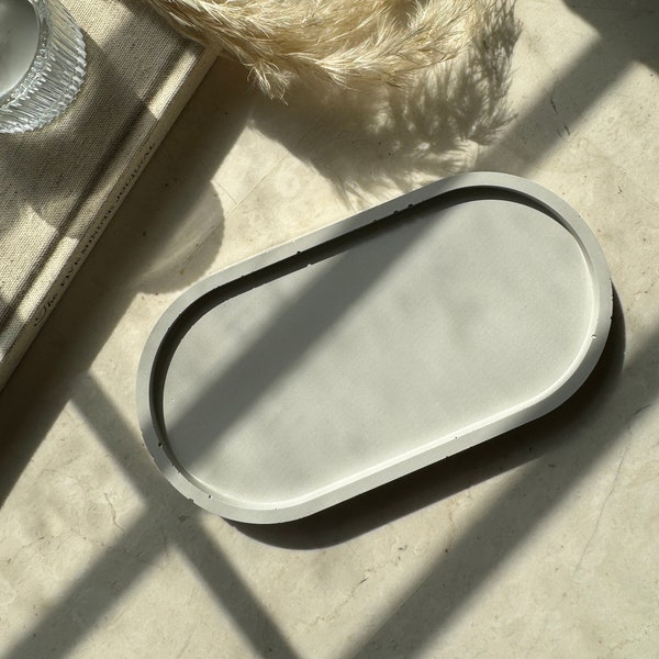 Concrete Oval Tray | Neutral Home Decor | Handmade Decor | Bathroom and Kitchen Organizer | Jewelry Organizer | Decorative Home Tray