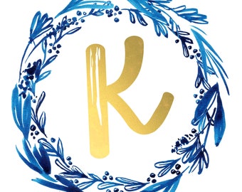 Indigo and Gold Wall Art Initials K-O