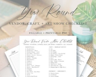 Year Round Vendor Show Checklist Planner, Craft Show, Art Show, Markets, To Do List, Digital Download PDF, Fillable & Printable