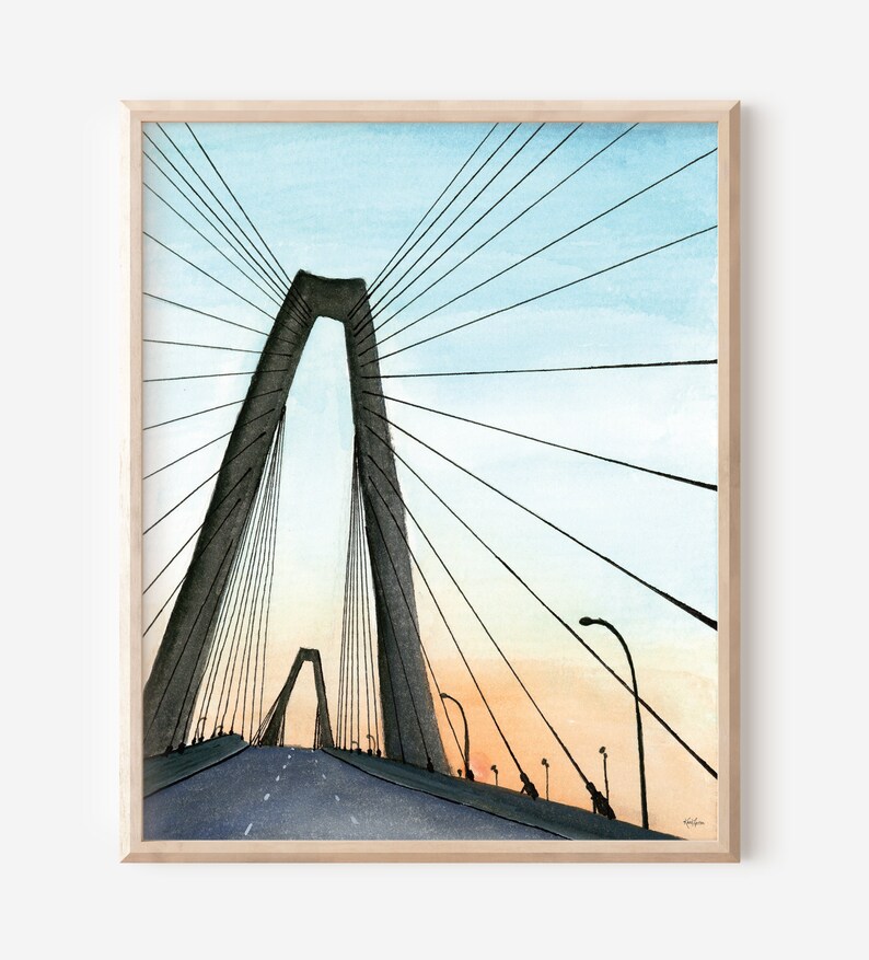Ravenel Bridge at Sunset 8x10 Art Print, Arthur Ravenel Jr Bridge