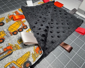 Construction  Vehicle Themed Taggie Blanket