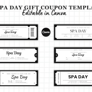 6 bons-cadeaux pour une journée au spa à téléchargement immédiat avec texte modifiable Bon d'achat imprimable Cadeau de dernière minute Chèque-cadeau personnalisé Chèque-cadeau