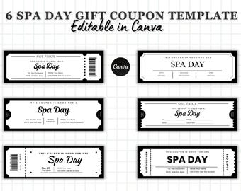 6 Spa Day Gift Coupon Instant Download Editable Text Printable Voucher Last Minute Gift Personalized Certificate Gift Voucher