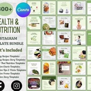 300+ Health and Nutrition Instagram Template Bundle, nutrition posts, healthy posts, fitness templates, nutrition templates