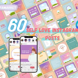 60 Self Love Instagram Posts Canva, Self-Love Instagram, Mental Health Instagram Posts, Self-Care Infographic Templates