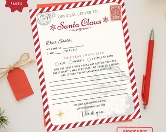 Letter to Santa for kid printable Dear Santa Letter template Christmas tradition kid activity printable north pole mail Christmas Wishlist