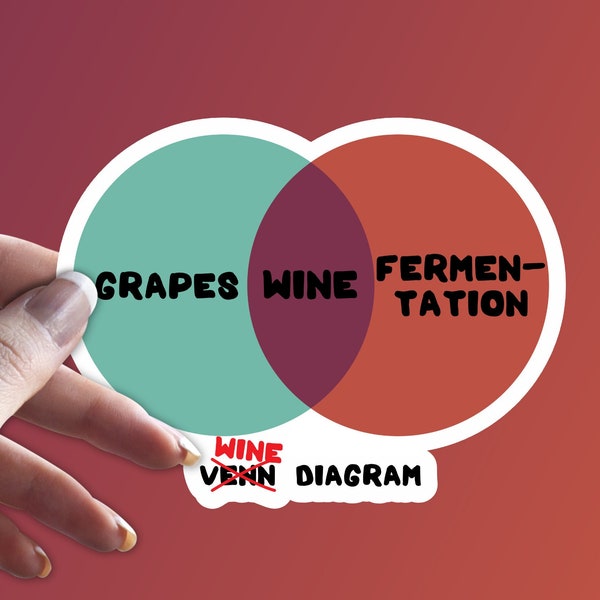 Wein Sticker Meme Venn Diagram Kreis Diagramm Lustiger Aufkleber // Gratis Versand // Weintrinker // Rotwein Weißwein Alkohol // Rot Türkis