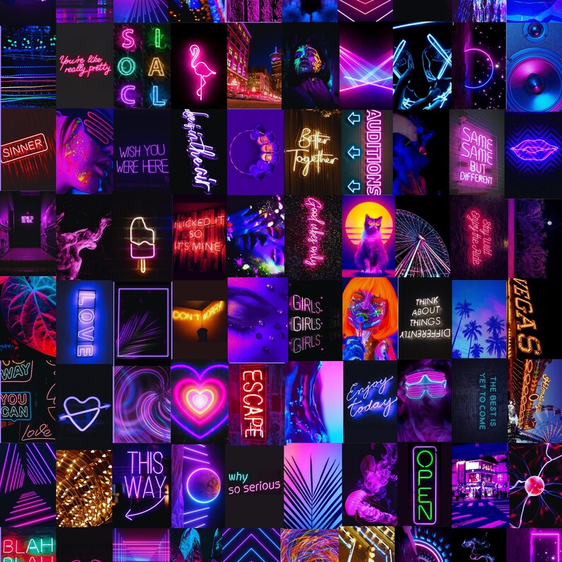 Neon Lights Wall Collage Kit Set of 80 Aesthetic Wall - Etsy