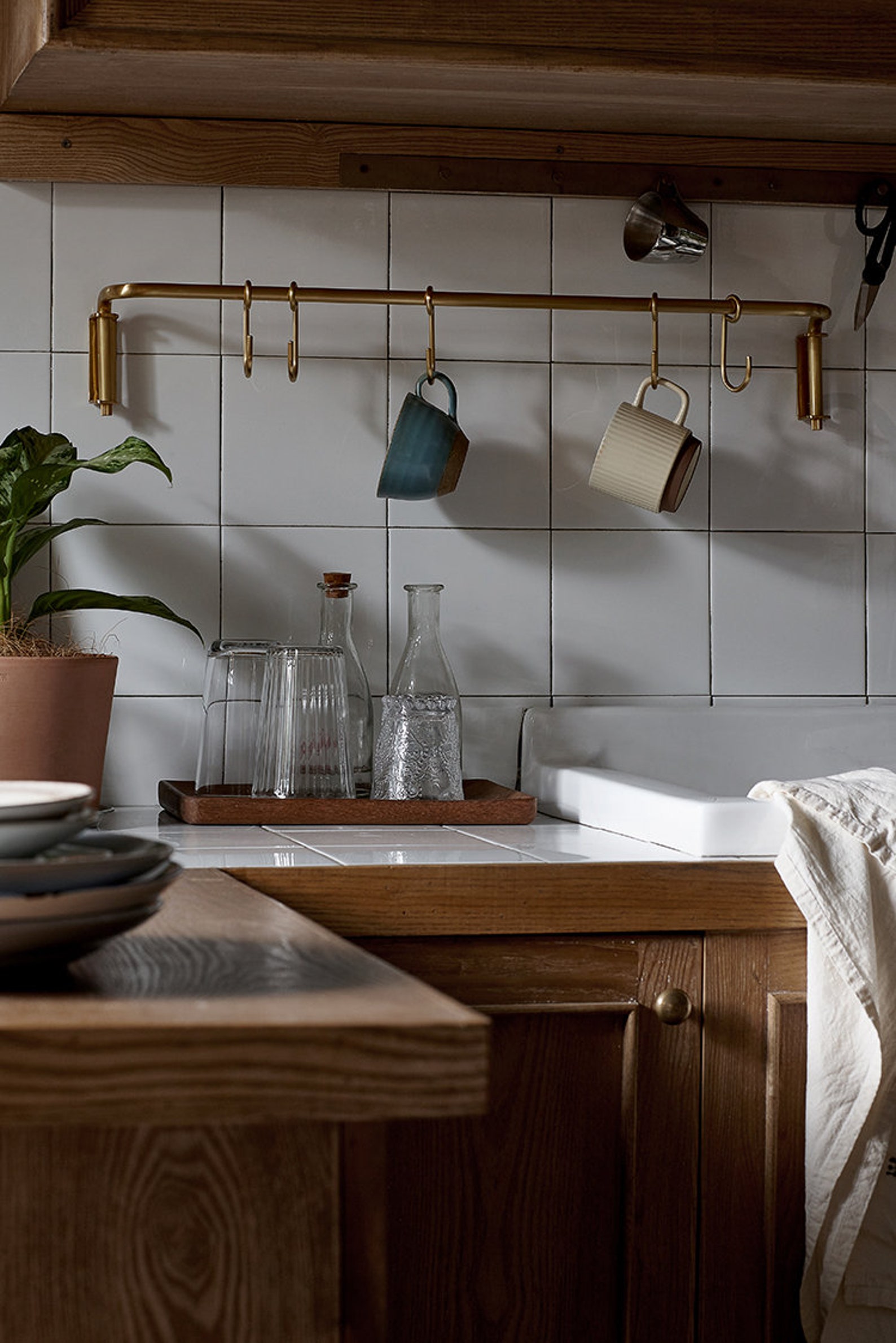 Solid Brass Hanging Kitchen Rail With Hooks Etsy