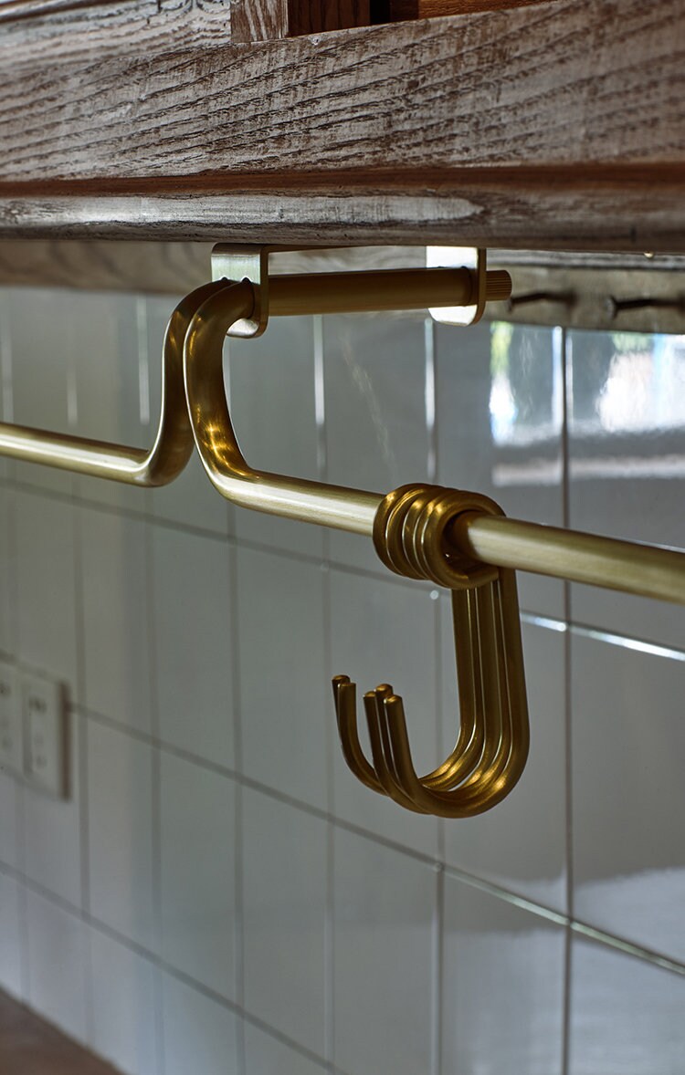 Solid Brass Hanging Kitchen Rail With Hooks Etsy