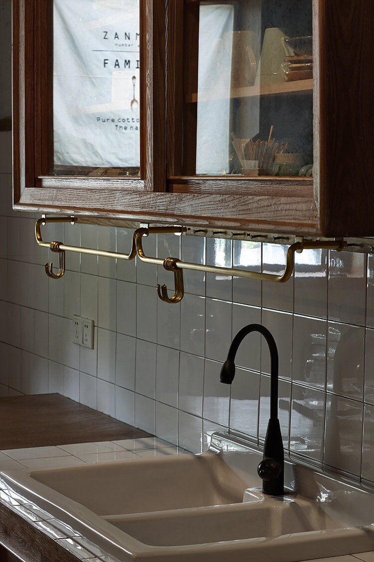 Solid Brass Hanging Kitchen Rail With Hooks Etsy