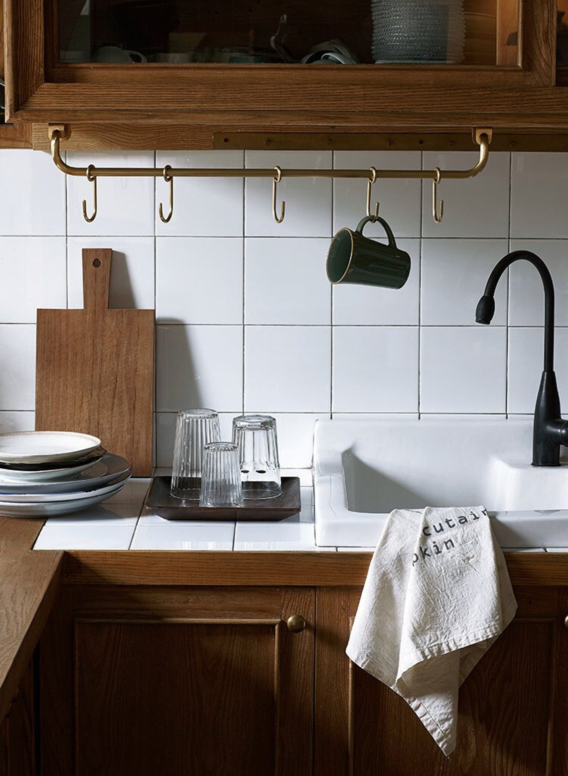 Solid Brass Hanging Kitchen Rail With Hooks Etsy