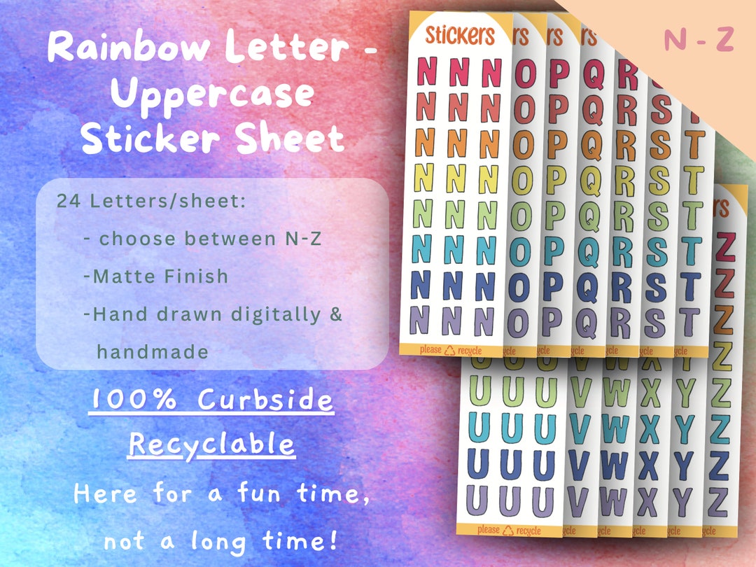 Uppercase Alphabet Sticker Sheet for Kids Rainbow, Crafting Stickers ...