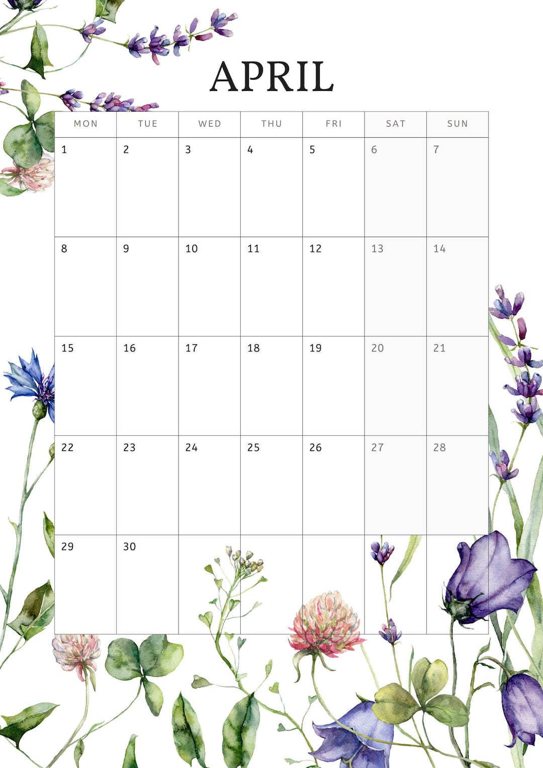 Floral Calendar Printable: Blooming Elegance for Your Year - Etsy