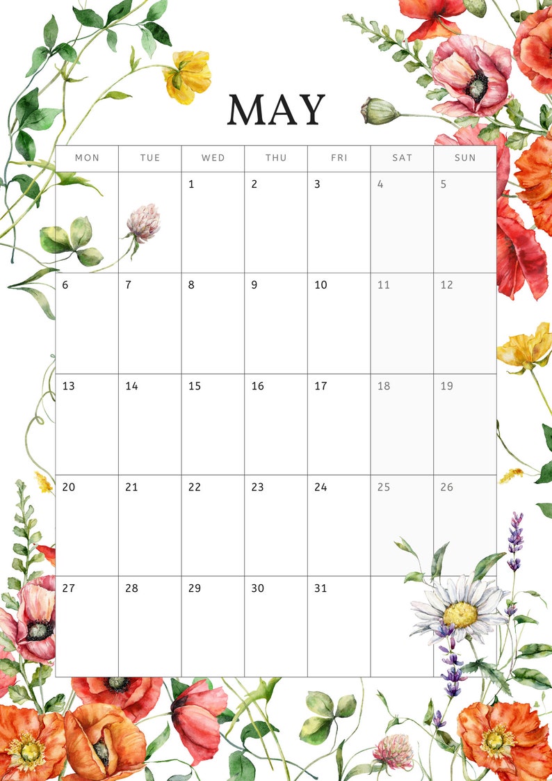 Floral Calendar Printable: Blooming Elegance for Your Year - Etsy