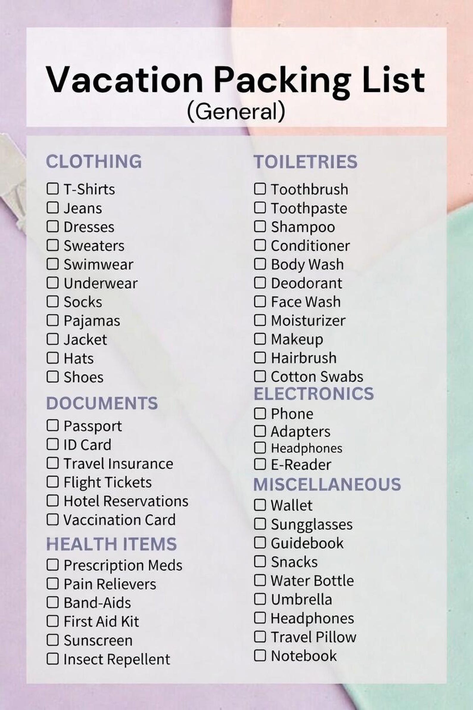Ultimate Vacation Packing List Printable | Comprehensive Travel ...