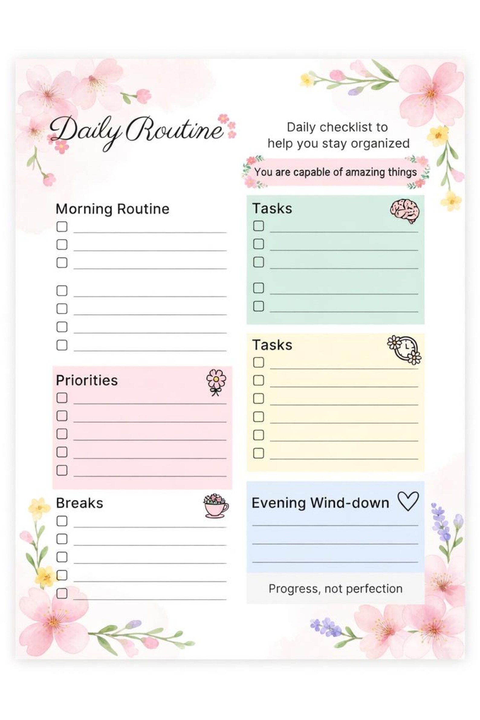 To Do List And Routine Printable Daily Routine Checklist, Floral Morning Routine to Do List ...