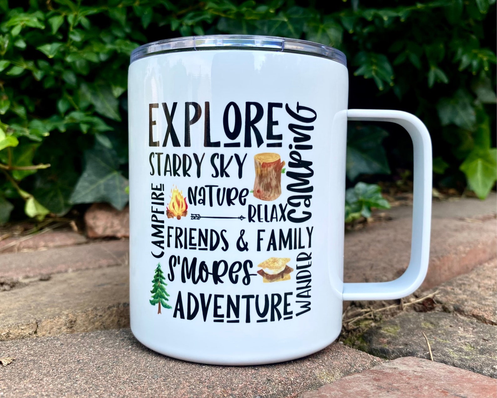 Camping Collage Mug Camp Mug With Lid Adventure Camp Mug Etsy