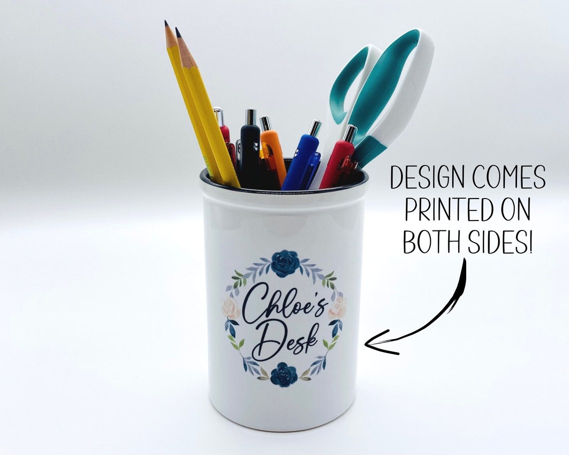 Personalized Pen Holder Floral Pen Holder Employee Gift Etsy