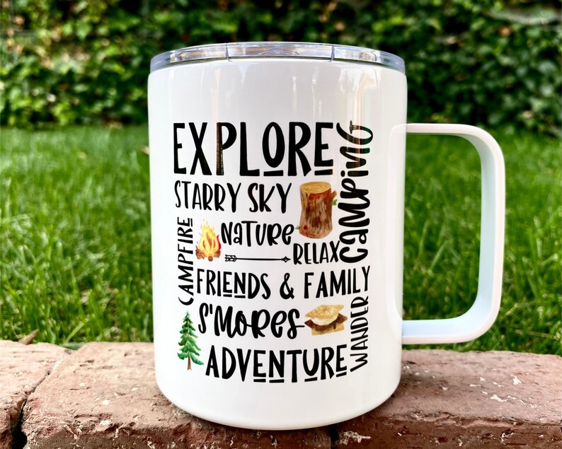 Camping Collage Mug Camp Mug With Lid Adventure Camp Mug Etsy