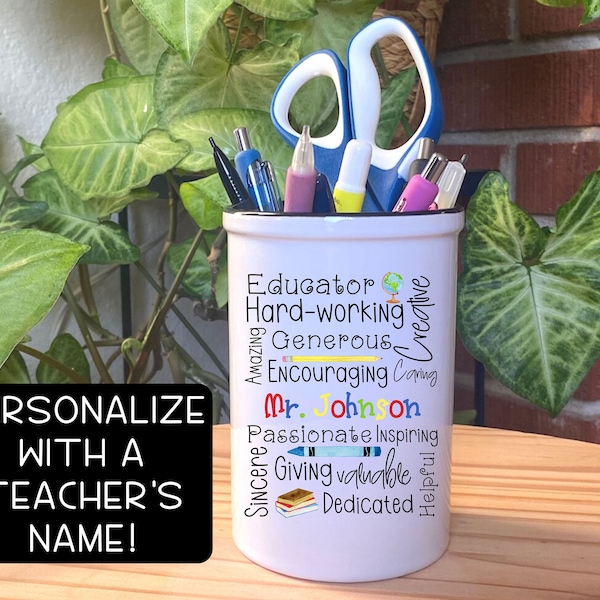 Personalized Teacher Desk Decor, Teacher Desk Caddy, Teacher Gift Idea, Teacher Pencil Cup, Gift for Teacher, Teacher Appreciation Gift