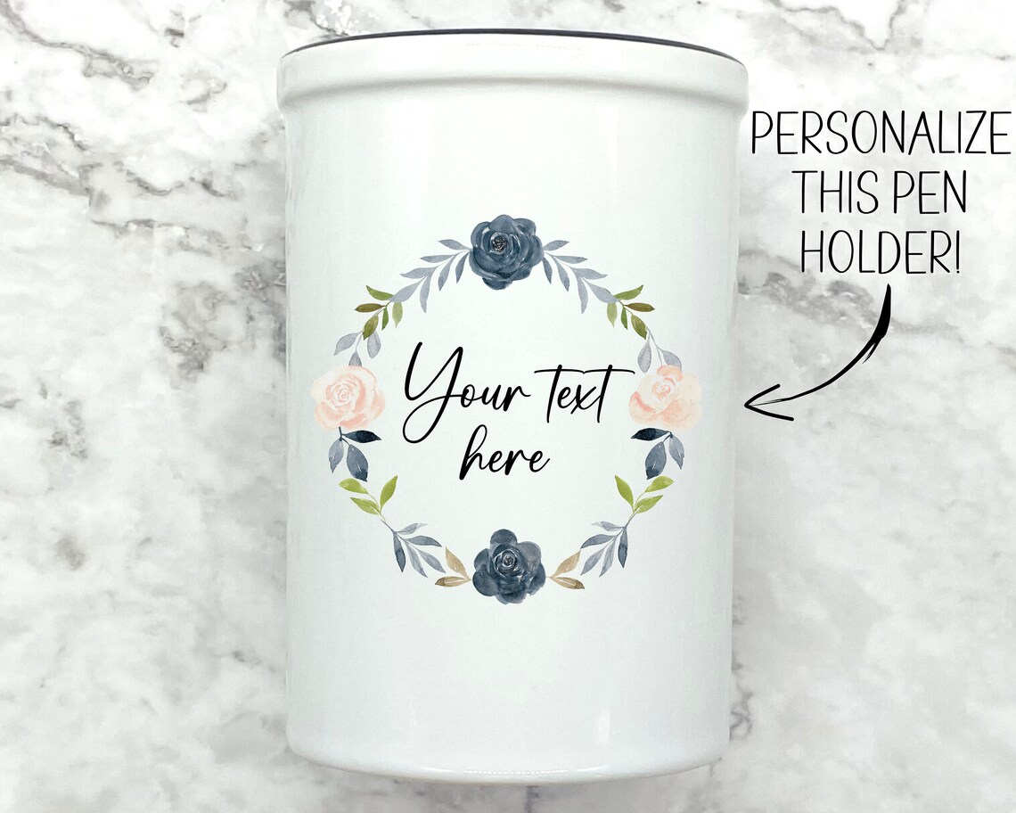 Personalized Pen Holder Floral Pen Holder Employee Gift Etsy