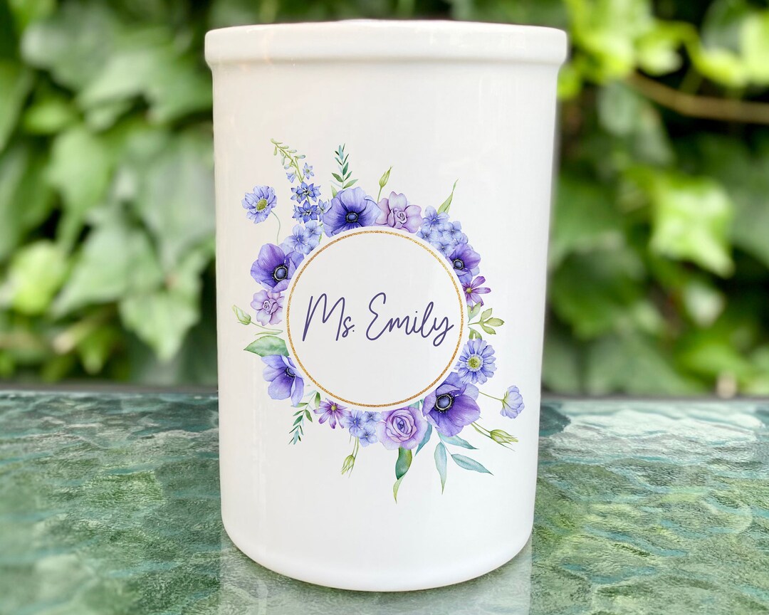 Personalized Pen Holder, Floral Pen Cup, Coworker Gift, Best Friend