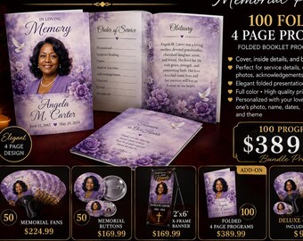 Memorial Package | Funeral Fans, Memorial Buttons & Banner | Personalized Celebration of Life Set